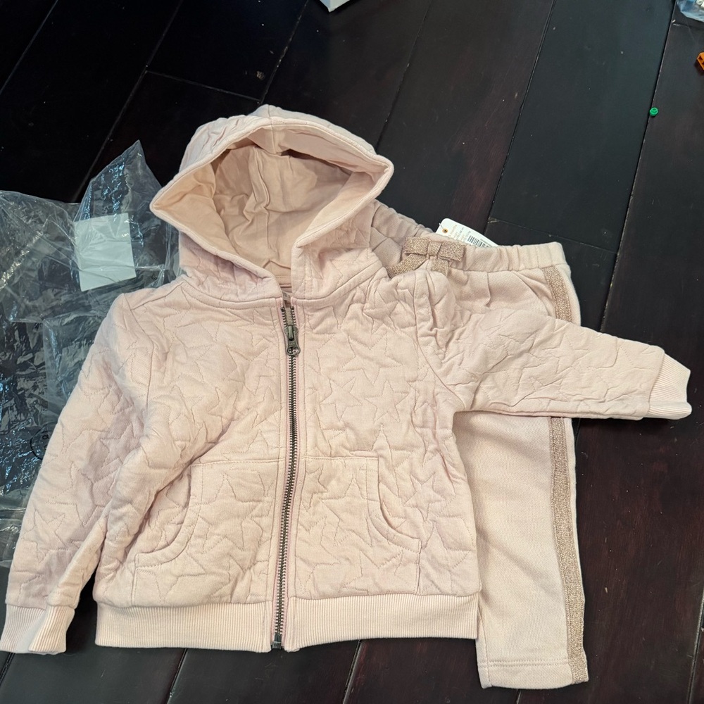 Gymboree outfit NWT pink sparkle stars bow zip hoodie and pants 18-24 months